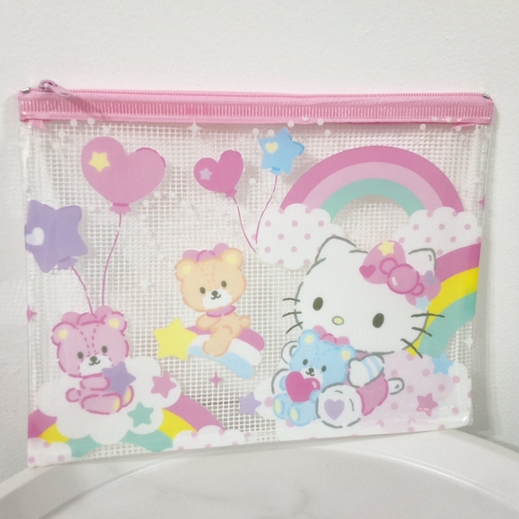 Hello Kitty Handbags - Hello Kitty Mesh Waterproof  Zipper Pouch - Cute & Functional Storage Bag, NEW